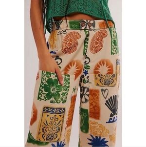 NWT Free People Seaside Pull On Pants Size M Ivory Combo - Summer Stamps